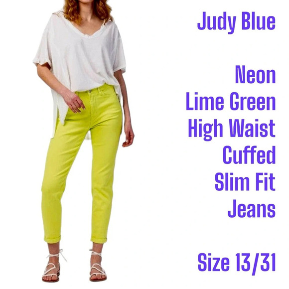 Judy Blue
Neon Lime Green High Waist Cuffed Slim Fit Jeans size 13/31 - Picture 1 of 10